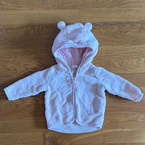 FREE WITH BUNDLE - H&M Pink Kids Jacket with Ears, heart details, zipper, 2-4m